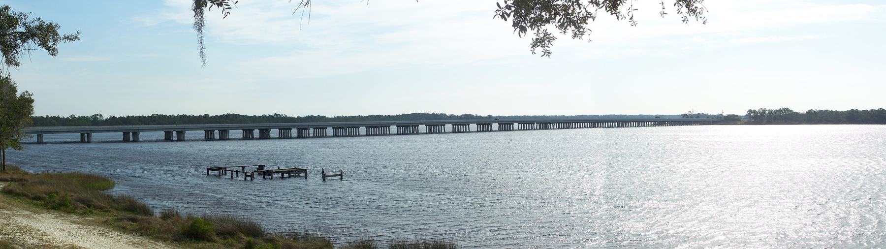 Bridge across Lake Powell, seen from Camp Helen State Park